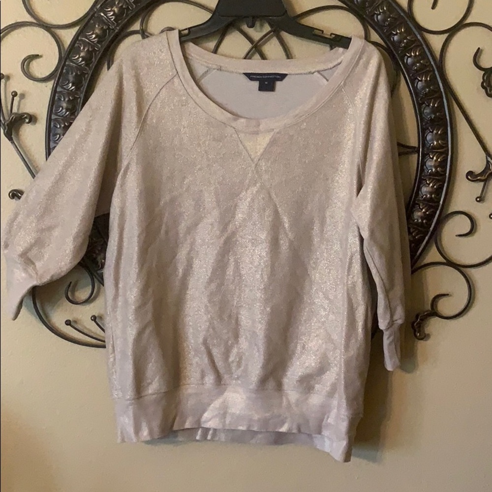 French Connection Metallic Cream Pullover Sweatshirt